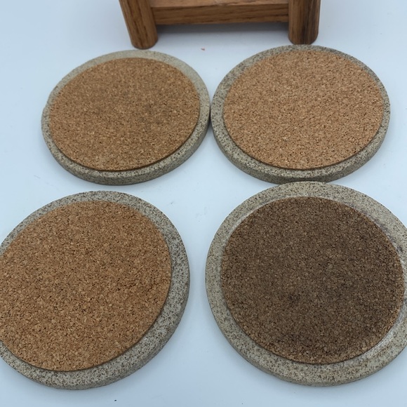 Set of 4 cork back thirstystone 4” coasters flying ducks mallards w/ wood holder - Picture 9 of 12